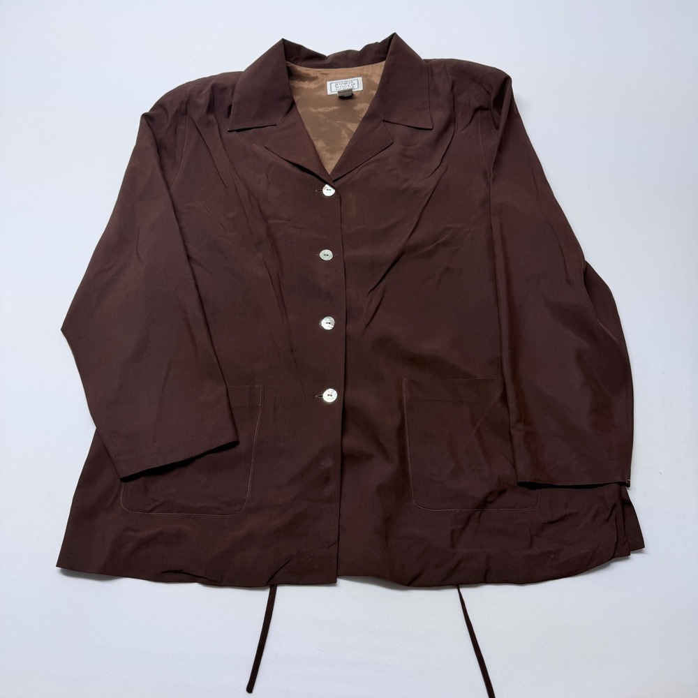 Jennifer Moore Brown Button Up Jacket Drawstring Waist Lined Pockets Womens XL